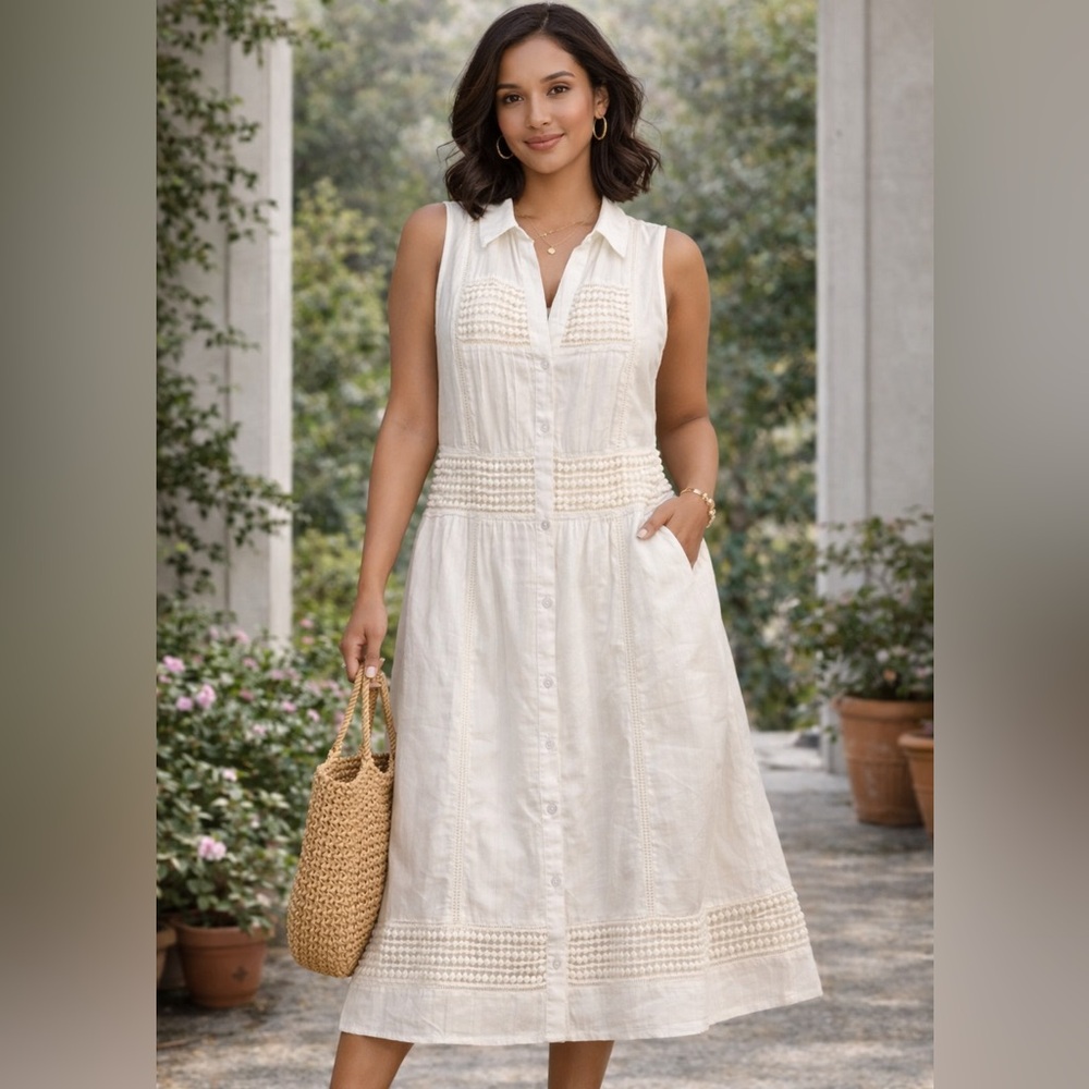 Maeve White Sleeveless Midi Dress NWT | Anthropologie Cotton Button Front Dress